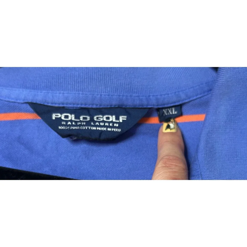 Polo Golf Ralph Laurel‎ Striped Pima Cotton Polo Shirt XXL Blue Orange Striped